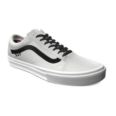 black and white leather vans old skool