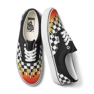 vans checkerboard slip on flame