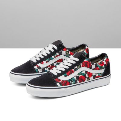 vans with checkers and roses