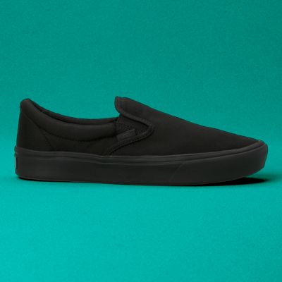 teal and black slip on vans