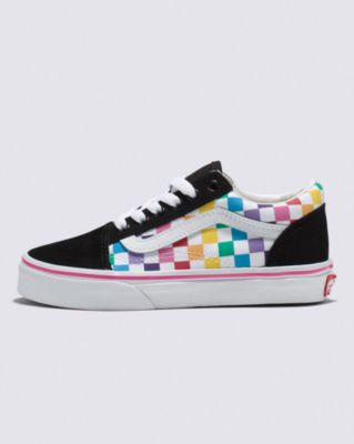 Vans Kids Old Skool Checkerboard Shoe(rainbow/true White)
