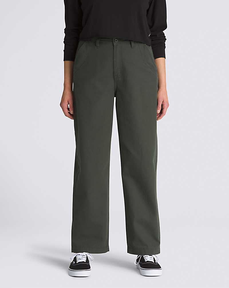High-Waisted Straight Canvas Workwear Pants for Women