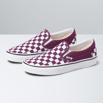 checkered vans red slip on