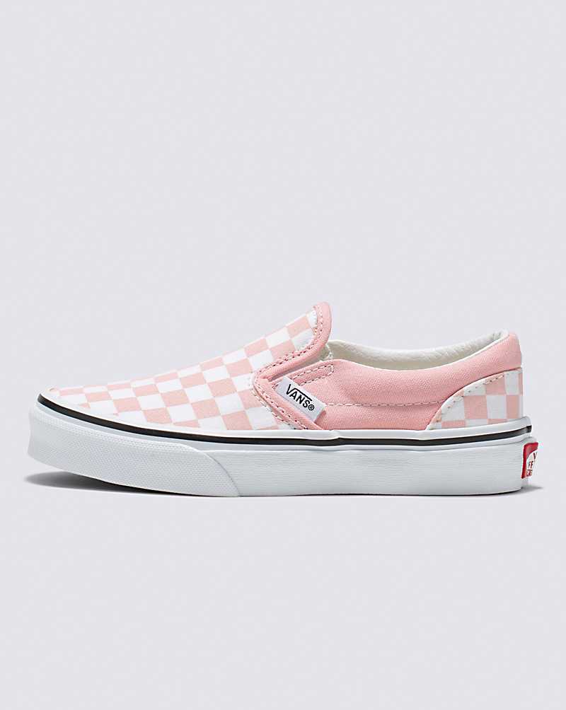 White Powder Pink/True Classic Kids Slip-On Vans | Checkerboard Shoes
