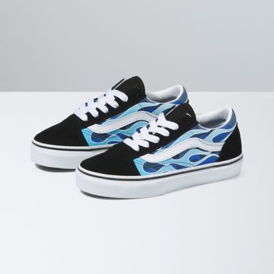 flame old skool vans blue