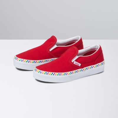 checkerboard vans slip on rainbow