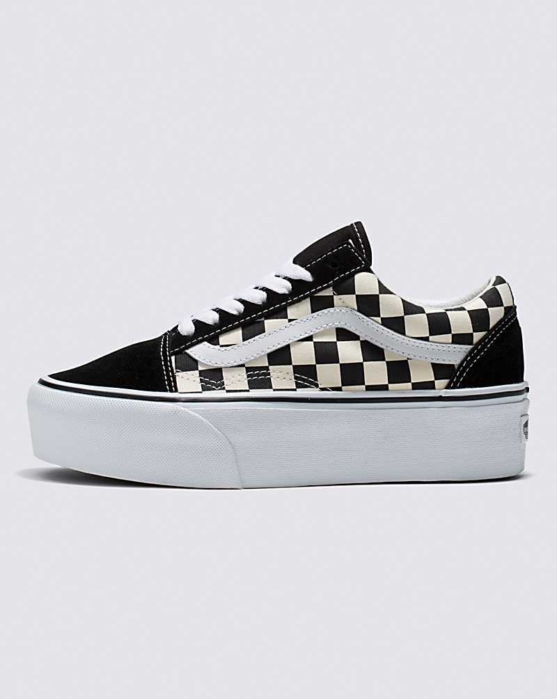 Vans Old Skool Stackform Checkerboard Shoes (Black/Classic White) - 6.0 Boys/7.5 Women
