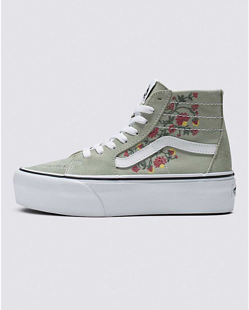 Tapered Stackform Floral Embroidery Shoe