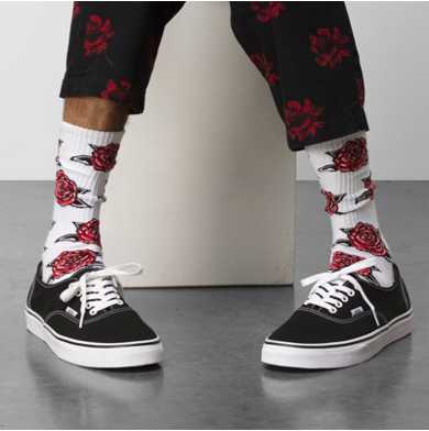 Red Rose Crew Sock Size 6.5-9