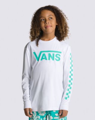 Kids Vans Classic Checker Long Sleeve Sun Shirt(White/Waterfall)