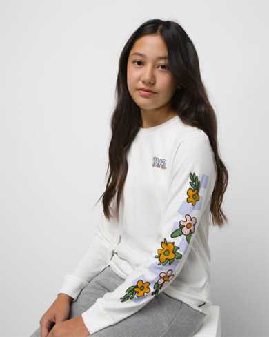 Kids Left Chest Floral Check Long Sleeve BFF Tee