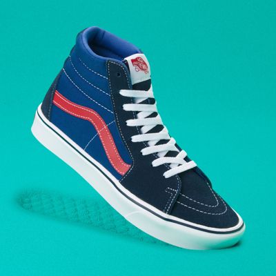 vans sk8 hi dress blue & white skate shoes