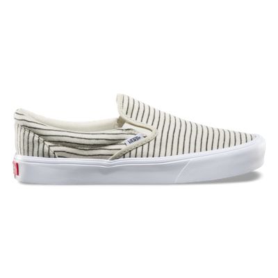 gray and white striped vans