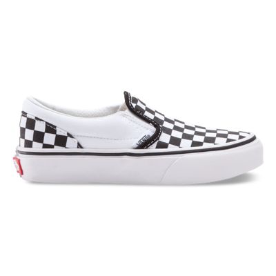 vans checkerboard slip on black and true white