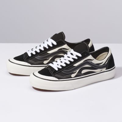 vans flame black and white cheap online