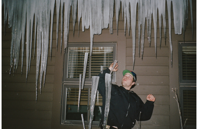 Cole Navin dodging falling iceicles.