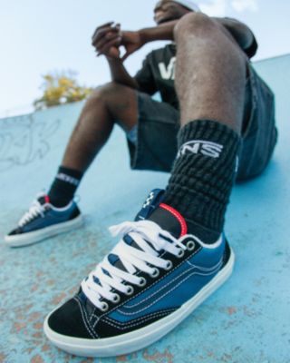 Vans skate team rider, Zion Wright wearing blue Skate Old Skool 36+ shoes