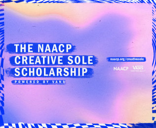 Graphic showcasing the NAACP Creative Sole Scholarship.