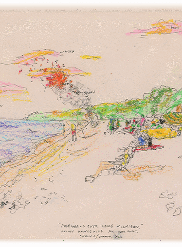 Colored drawing of people at beach