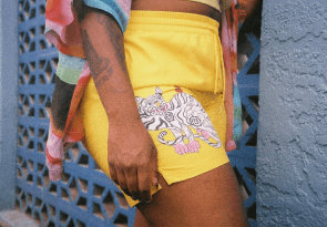 Shorts with custom art by Ashley Lukashevsky