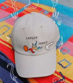 Hat with custom art by Kaitlin Chan.