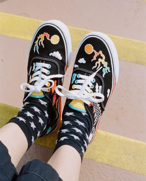 Vans Authentic shoes with custom art by Kaitlin Chan.