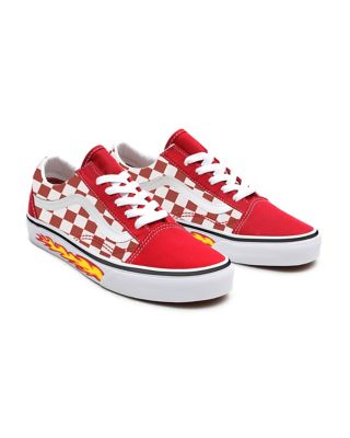 Checkered vans with red flames best sale