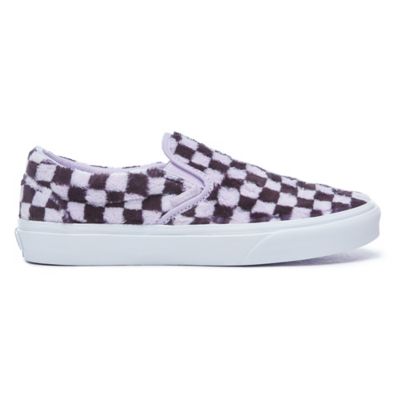 Furry Checkerboard Classic Slip-On Shoes | Purple | Vans