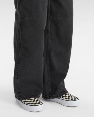 Vans Black Leggings with Checkerboard on the Left Leg - Depop