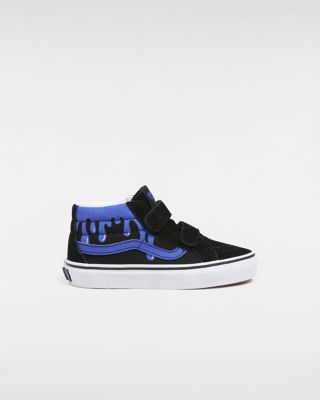 Vans Kids Sk8-mid Reissue Hook And Loop Shoes (4-8 Years) (glow Slime Black/blue) Kids Black