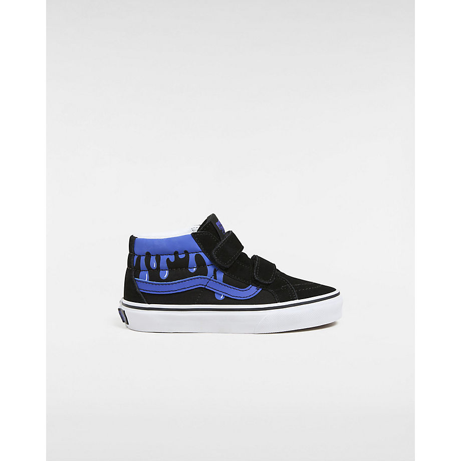 Vans Kids Sk8-mid Reissue Hook And Loop Shoes (4-8 Years) (glow Slime Black/blue) Kids Black