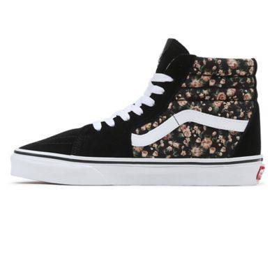 White high top hot sale vans with roses