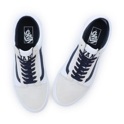 White vans best sale with color stripe