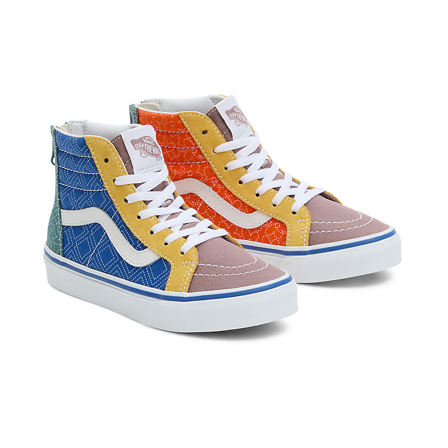 Vans Kids Printed Quilt Sk8-hi Zip Shoes (4-8 Years) (multi/true Whit) Kids Multicolour