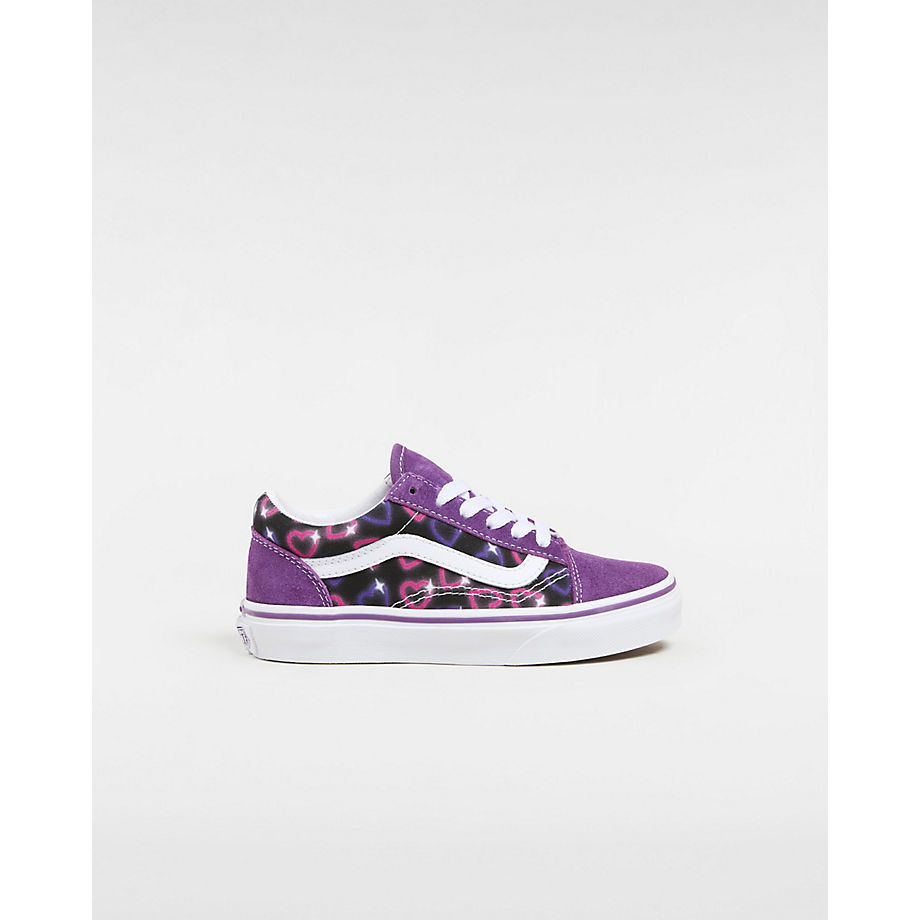 Vans Kids Old Skool Shoes (4-8 Years) (neon Hearts Purple/multi) Kids Purple