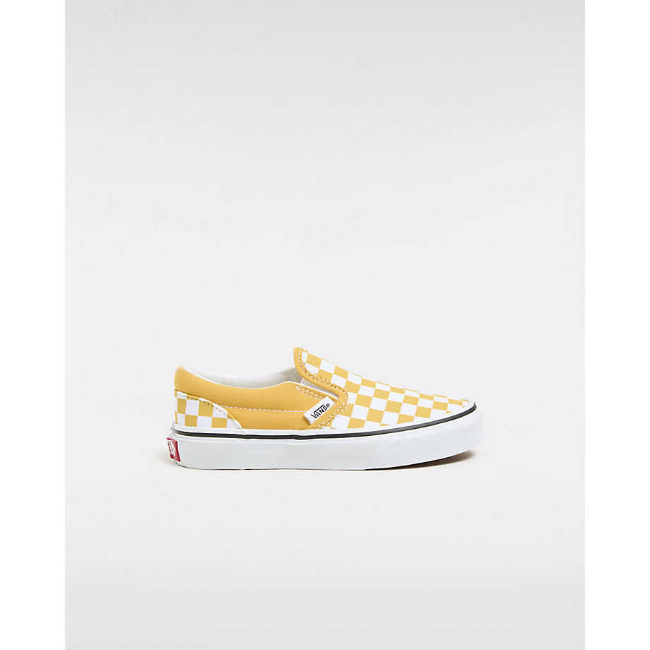 vans chaussures kids classic slip-on checkerboard enfant (4-8 ans) (color theory checkerboard golden glow) enfant jaune, taille 31.5