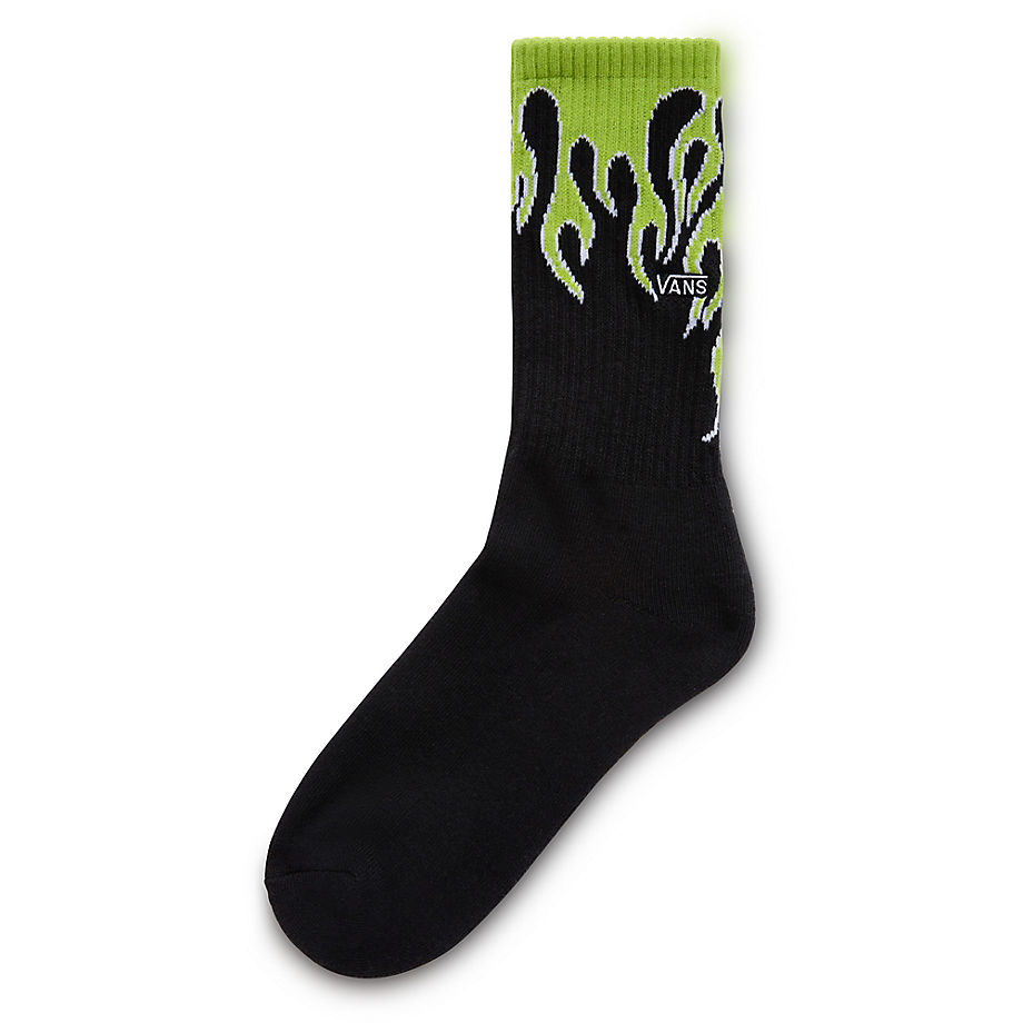 Vans Kids Flaming Crew Socks (1 Pair) (black/lime Gree) Youth Green