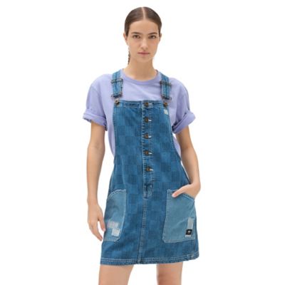 Mended Check Denim Pinafore Dress