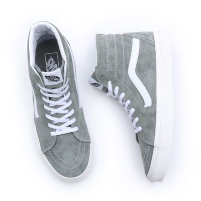 Vans old skool stormy grey & hot sale white pig suede skate shoes