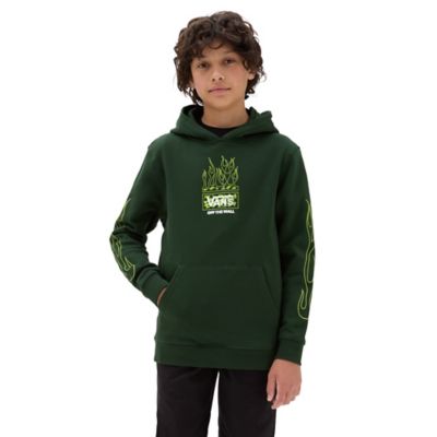 Boys Neon Flames Pullover Hoodie (8-14 Years) | Green | Vans