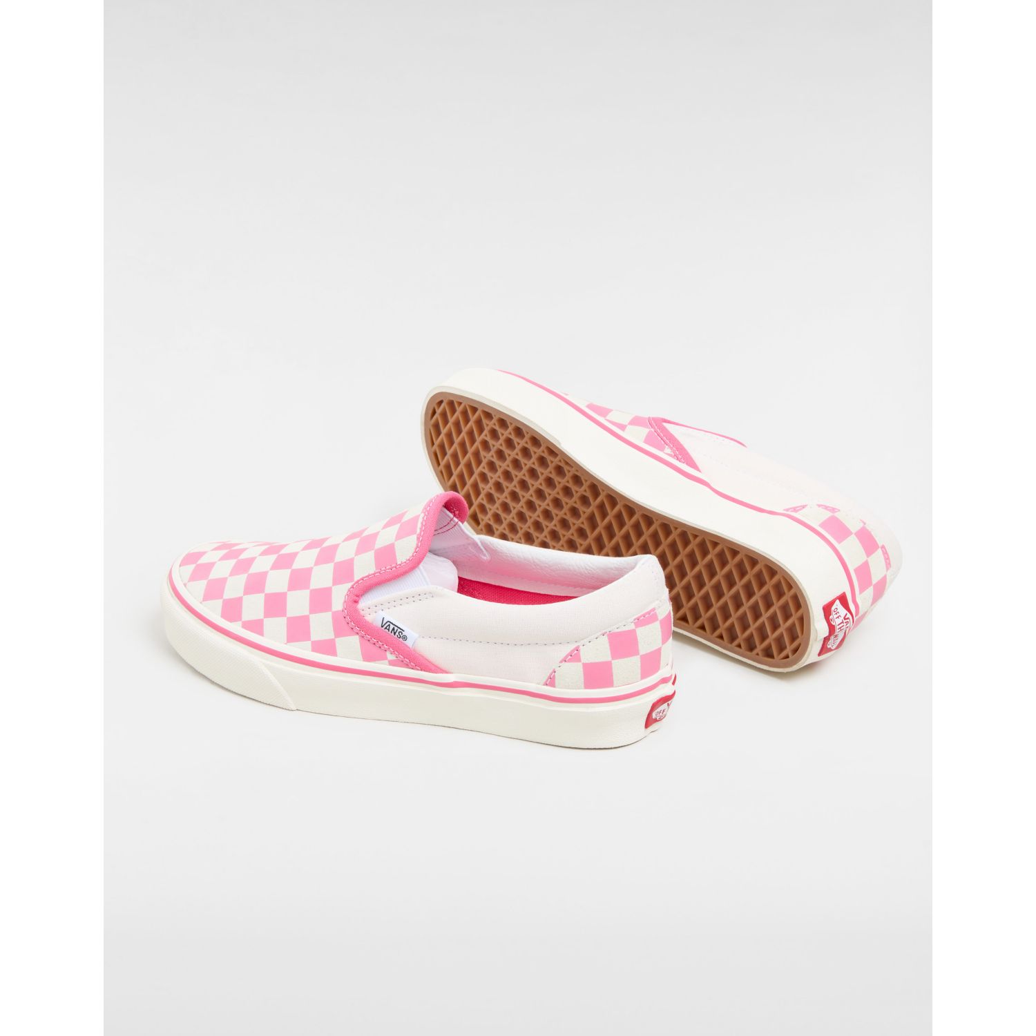 Classic Slip-On Checkerboard Shoes, White, Pink