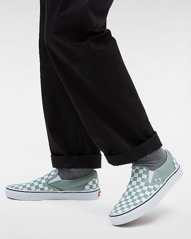 Classic Slip-On Checkerboard Shoes | Green, White | Vans