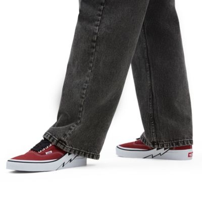 Red authentic vans on hot sale feet