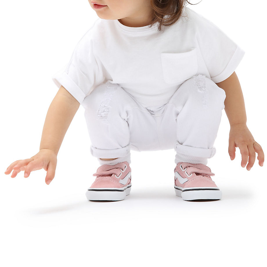 Vans Toddler Old Skool Hook And Loop Shoes (1-4 Years) (powder Pink/true White) Toddler Pink