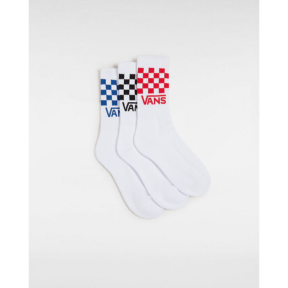 Vans Kids Drop V Classic Check Crew Socks (3 Pairs) (true Red/true B) Youth Multicolour