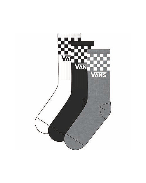 Vans Kids Drop V Classic Check Crew Socks (3 Pairs) (white/black/hea) Youth Multicolour