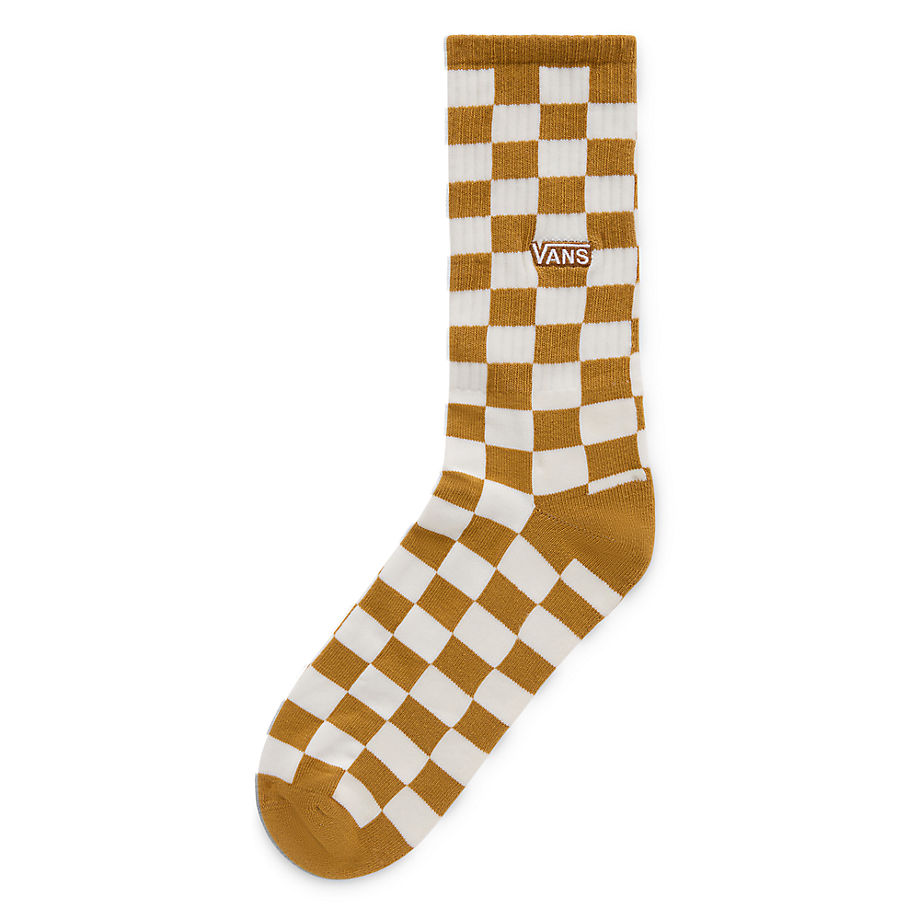 Vans Checkerboard Crew Socks (1 Pair) (wood Thrush) Men Brown