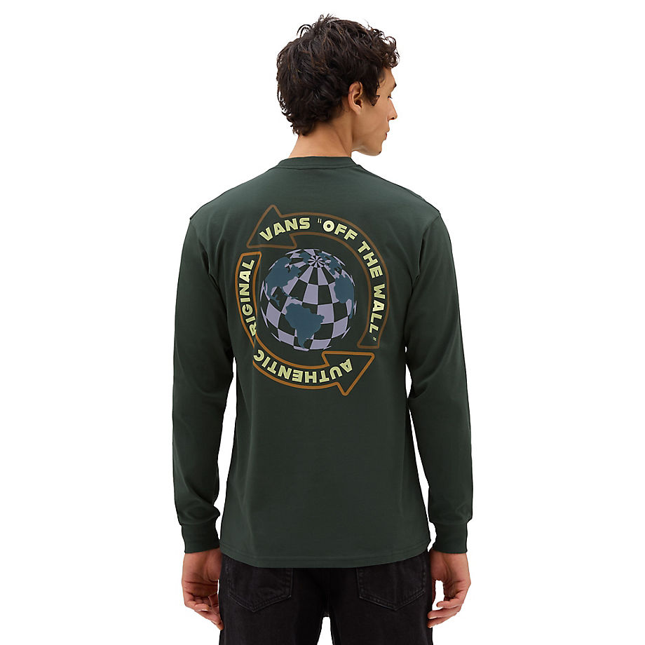 Vans Globe Circle Long Sleeve T-shirt (deep Forest) Men Green