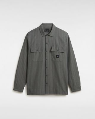 Vans Caldwell Long Sleeve Shirt (asphalt-bistro Green) Men Grey