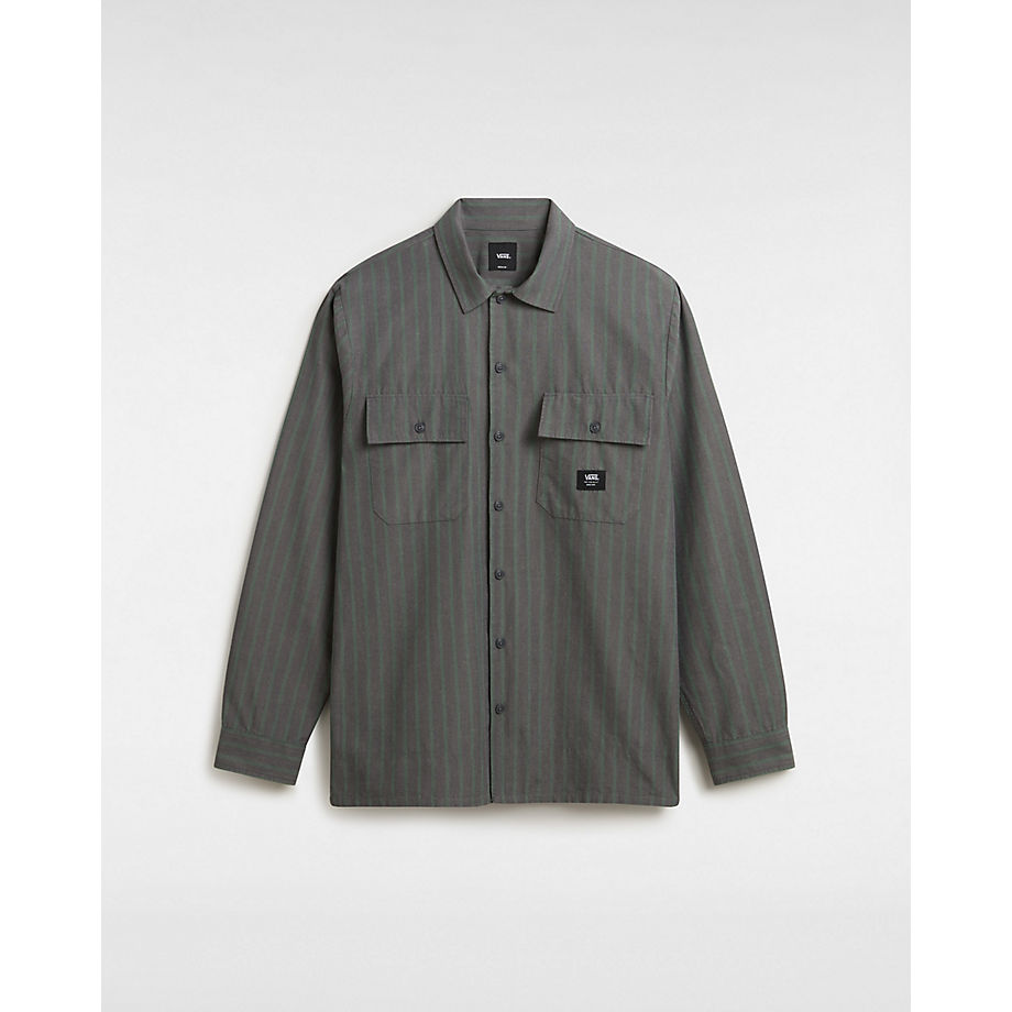 Vans Caldwell Long Sleeve Shirt (asphalt-bistro Green) Men Grey